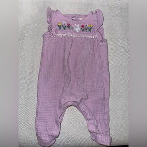 Cat & Jack Lavender Baby Romper with Bunny and Floral Embroidery